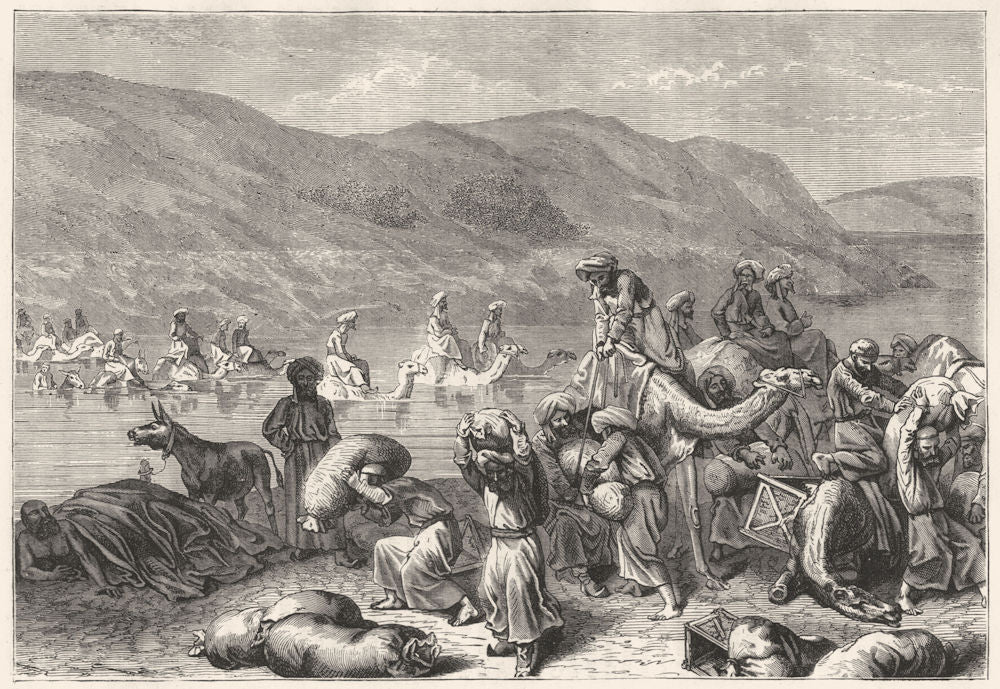 PAKISTAN. Merchants crossing the Indus c1880 old antique vintage print picture